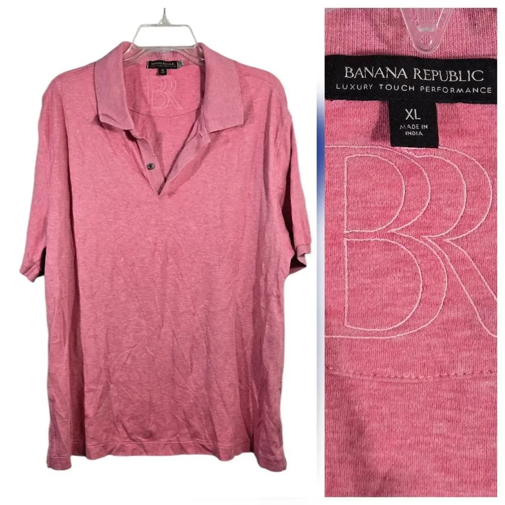Banana Republic Pink Polo Shirt Men’s XL Soft Knit Business Casual Preppy Luxe